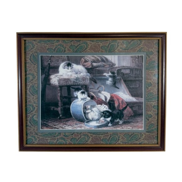 Framed Curious Kitty Wall Art Cat Print Artist Signed Henriette Ronner Paisley - Picture 1 of 13